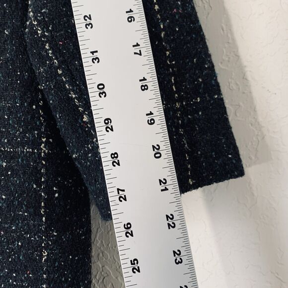 Vintage 80s Women L/XL* Coat Black Tweed Speckled Wool Leather Button Mod Gogo - Picture 14 of 15